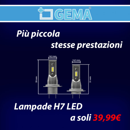 GEMA LAMPADE H7 LED VERSIONE CORTA 12 24 VOLT LUCE BIANCA FREDDA LUNGO  RAGGIO PLUG AND